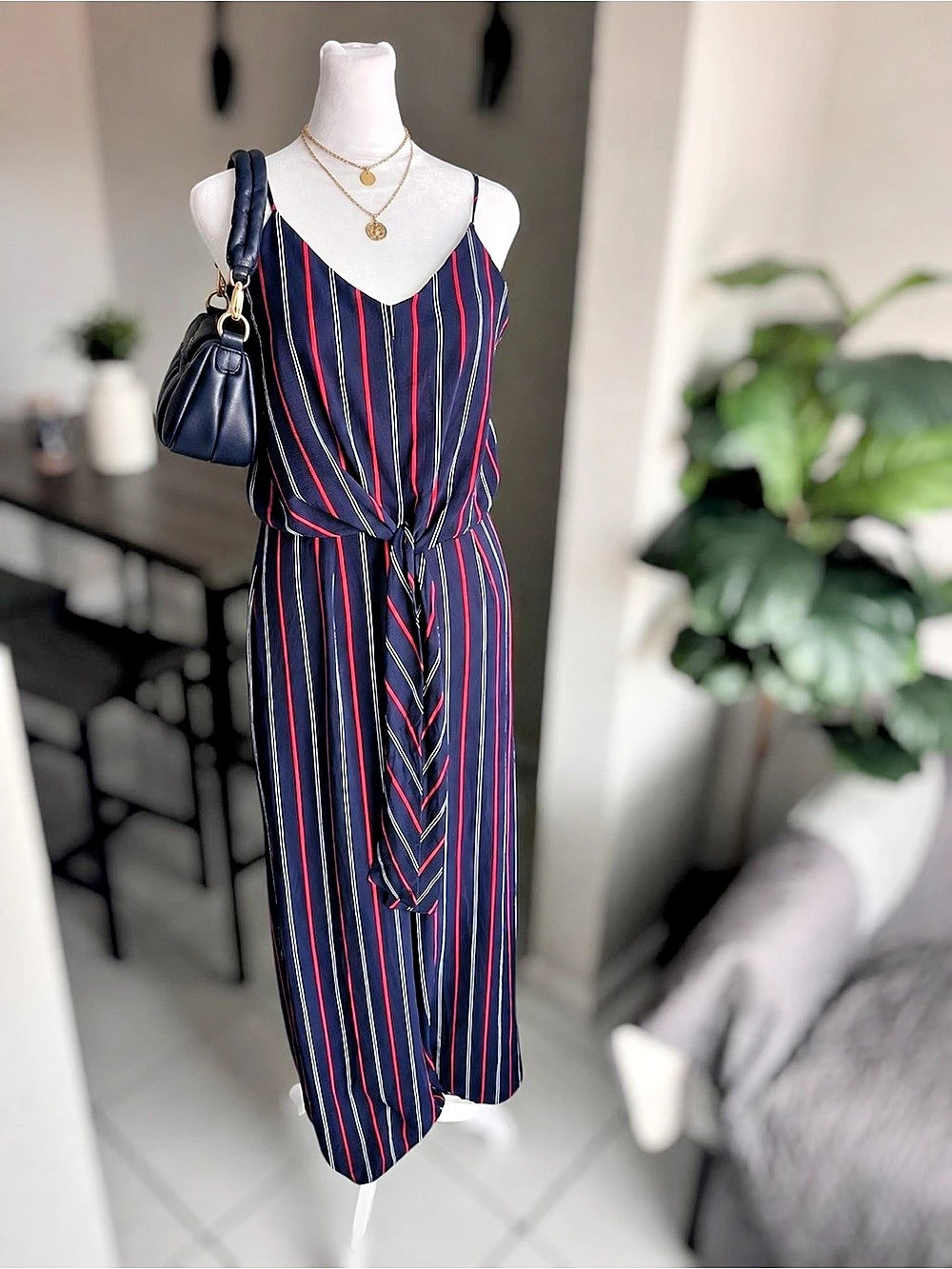 Monteau Los Angeles Striped Tie-Front Jumpsuit Size M